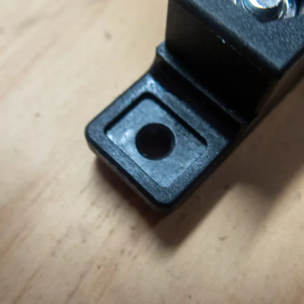 Rub­ber foot removed and 4mm hole widened to 5mm.